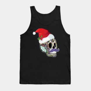 Day Of The Dead Christmas Santa Hat Sugar Skull Party Tank Top